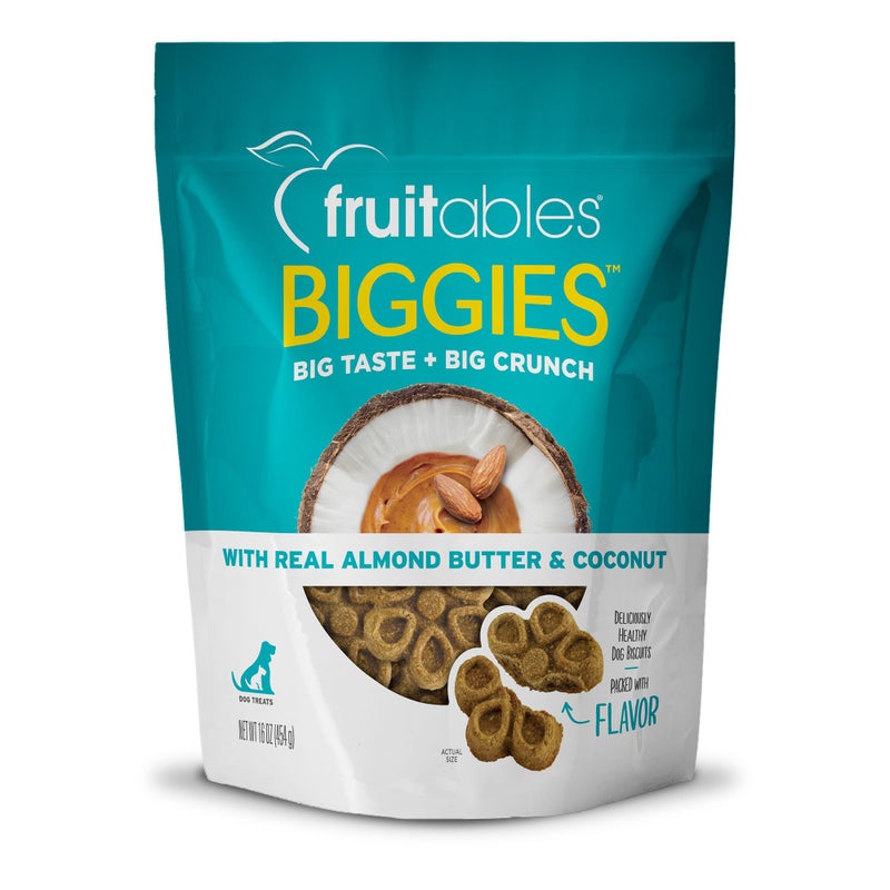 Fruitables Biggies Dog Biscuits, Pumpkin Treats for Dogs, Healthy Doggie Biscuits, Crunchy Treats, No Wheat, Corn or Soy, Made in The USA, Almond Butter and Coconut Flavor, 16oz - Image 1