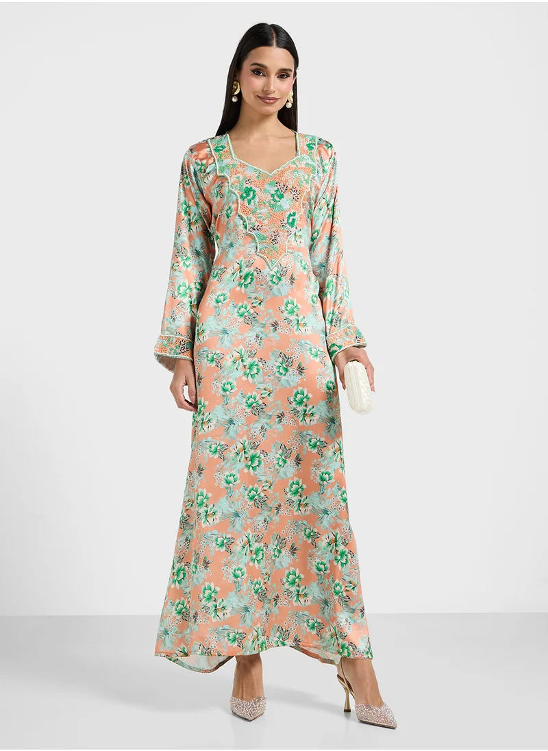 ARABIAN CLOSET Embellished Belted Jalabiya