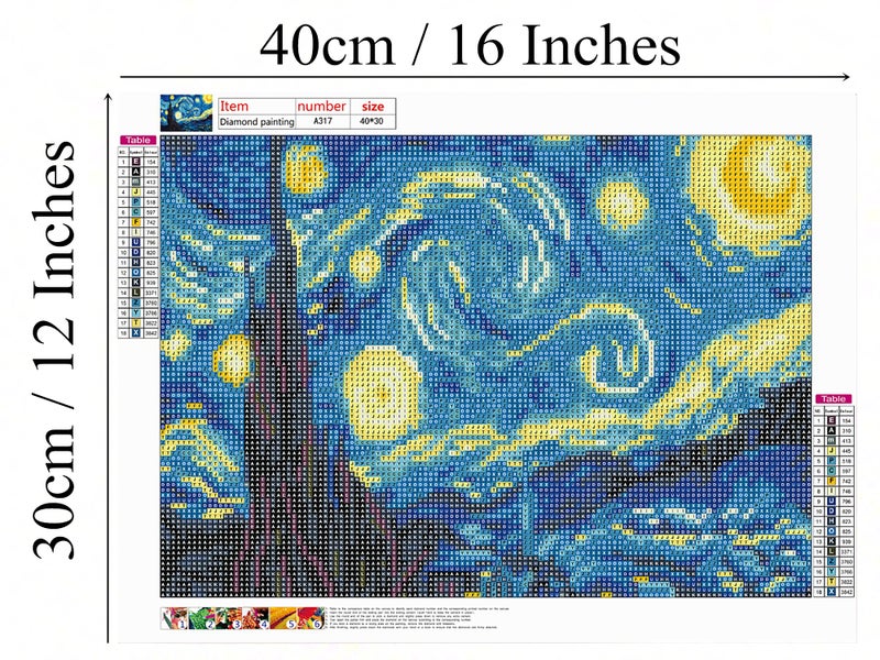 NIHOJIUMA NIHO-JIUMA Van Gogh Starry Night 5D Diamond Painting Kits, DIY Full Drill Diamond Art Gift for Adults & Teens, Home Wall Decoration (30 X 40 cm/12 X 16 inches) - Image 5