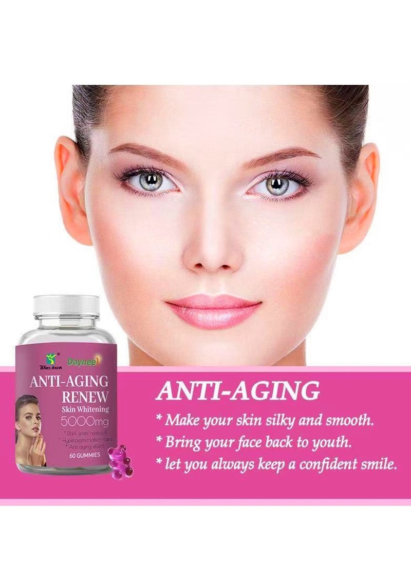 Daynee - Anti-aging Renew Skin Whitening Gummies rich in 5000mg high-efficiency ingredients Antioxidant-female Skin Health Supplement  Safe And Natural Women Skin Care Dietary Supplements For Dark Spots Removal Dietary Supplement 60 Gummie - Image 1