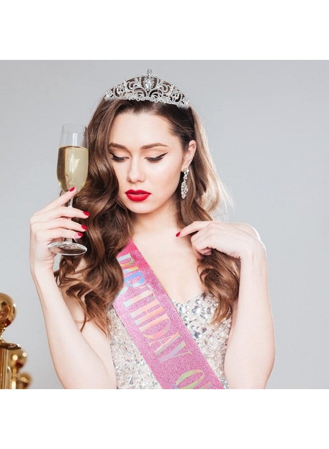 Cocide "Birthday Queen" Sash & Crystal Tiara Kit COCIDE Birthday Silver Tiara and Crowns for Women Birthday Sash for Girls Birthday Decorations Set Rhinestone Headband Hair Accessories Glitter Sash for Party - Image 3