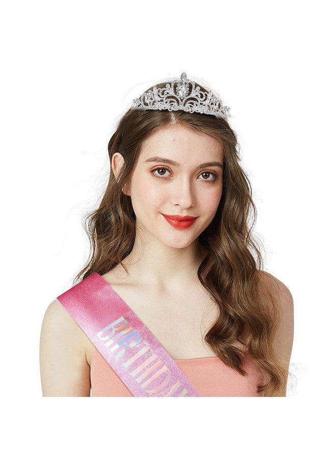 Cocide "Birthday Queen" Sash & Crystal Tiara Kit COCIDE Birthday Silver Tiara and Crowns for Women Birthday Sash for Girls Birthday Decorations Set Rhinestone Headband Hair Accessories Glitter Sash for Party - Image 2