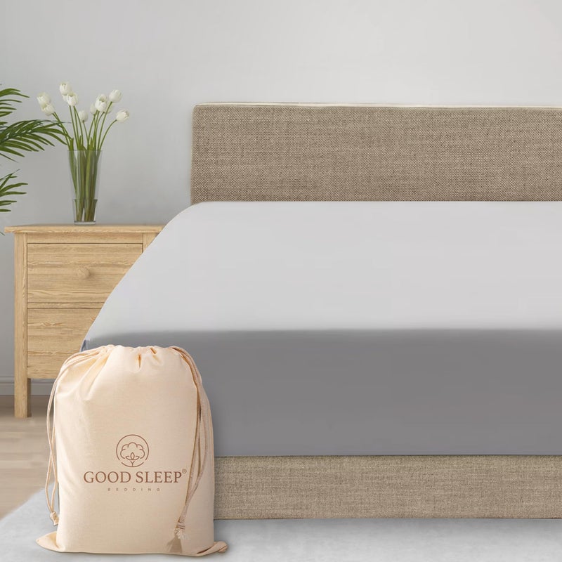 Good Sleep Bedding XL Twin Fitted Sheet  800 TC Egyptian Cotton Soft Breathable Twin XL Sheets 16 Deep Pocket Light Grey