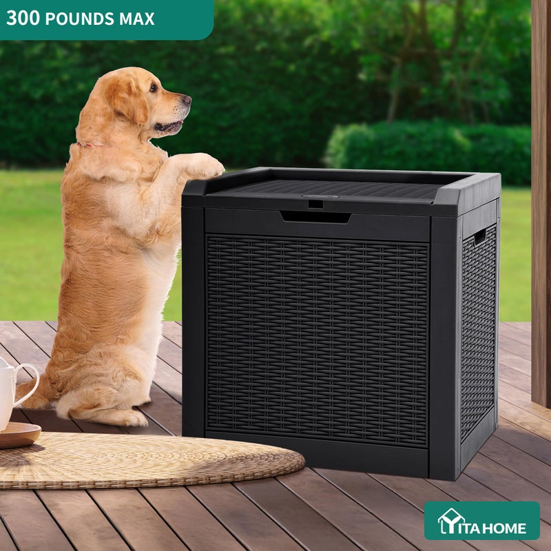 YITAHOME 32 Gallon Rattan Deck Box,Indoor Outdoor Storage Box for Patio Furniture,Pool Accessories, Cushions,Garden Tools, Sports Equipment, Waterproof Resin with Lockable Lid and Side Handles (Black) - Image 2