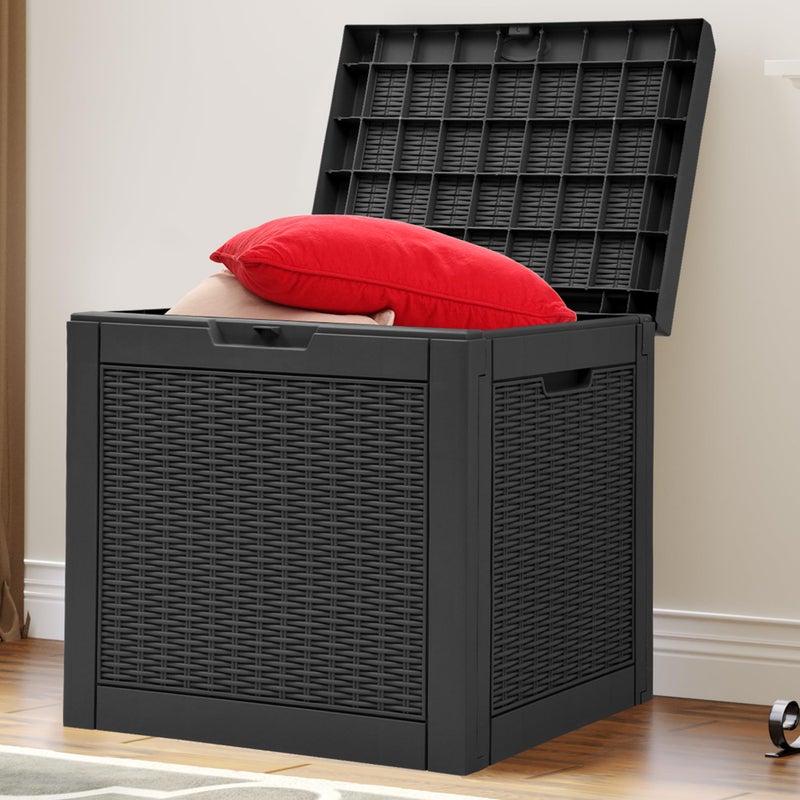 YITAHOME 32 Gallon Rattan Deck Box,Indoor Outdoor Storage Box for Patio Furniture,Pool Accessories, Cushions,Garden Tools, Sports Equipment, Waterproof Resin with Lockable Lid and Side Handles (Black) - Image 1
