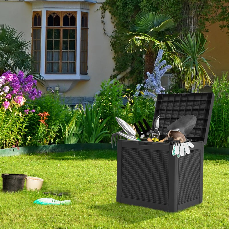 YITAHOME 32 Gallon Rattan Deck Box,Indoor Outdoor Storage Box for Patio Furniture,Pool Accessories, Cushions,Garden Tools, Sports Equipment, Waterproof Resin with Lockable Lid and Side Handles (Black) - Image 5