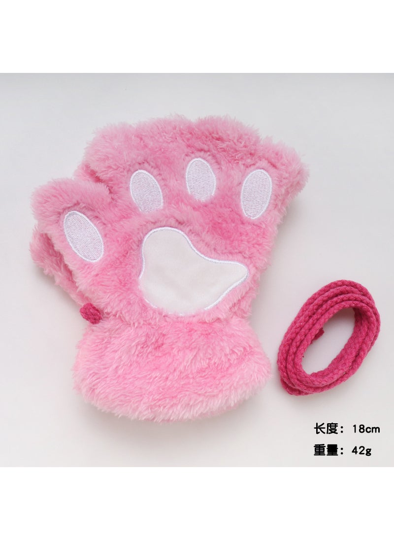 Generic - 2023 cat claw gloves girls open finger gloves winter cute cartoon cat thickened fluffy bear palm half finger gloves Rose Red Bear Paw gloves - Image 1