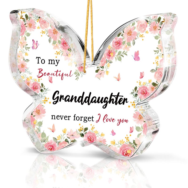 SHLINCO Pink Butterfly Acrylic Memorial Plate, Gift for Great Granddaughter, Pink Floral Decoration, Perfect for Wedding, Birthday, Graduation or Blended Family Celebration, 3.1 x 2.1 inches - Image 1
