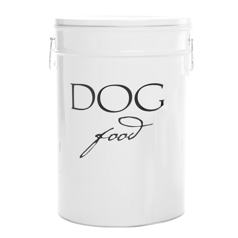 Harry Barker Classic White Dog Food Storage Canister â€“ Large, Airtight Stainless Steel Pet Food Container, Holds Up to 40 lbs Dry Dog Food, Kitchen Counter & Pantry Storage - White - Image 1