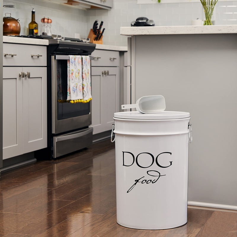 Harry Barker Classic White Dog Food Storage Canister â€“ Large, Airtight Stainless Steel Pet Food Container, Holds Up to 40 lbs Dry Dog Food, Kitchen Counter & Pantry Storage - White - Image 4