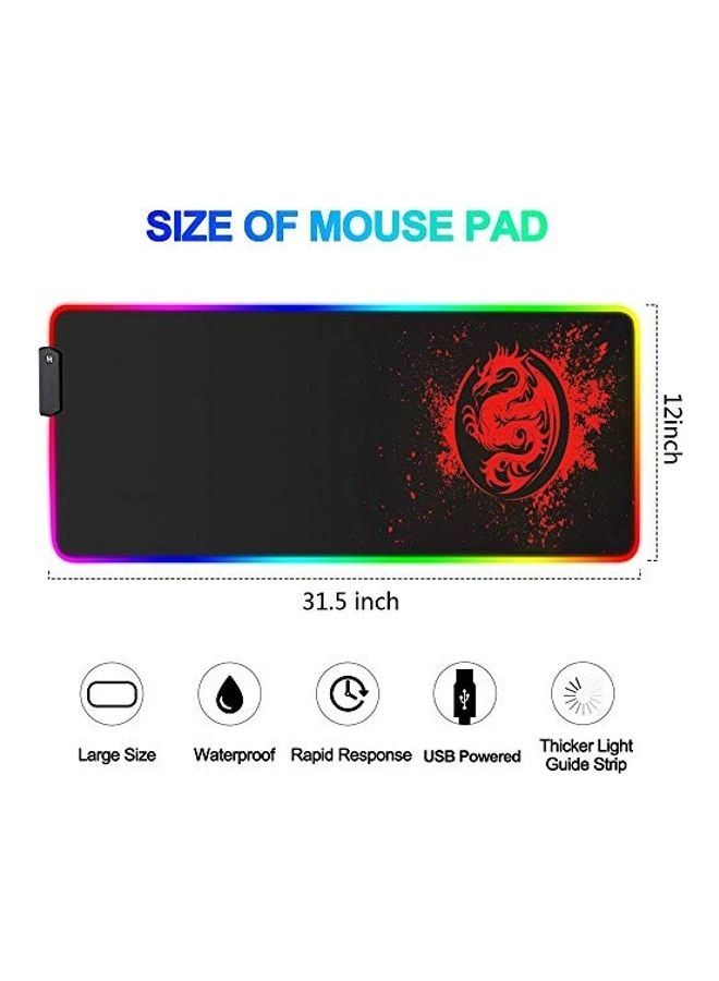 trvaago Large Anime Dragon Keyboard Mat - 15 Light Modes, High Performance, Extended Mouse Pad & Keyboard Mat Combined - Gaming Mat 31.5 X 12in (Red) - Image 2