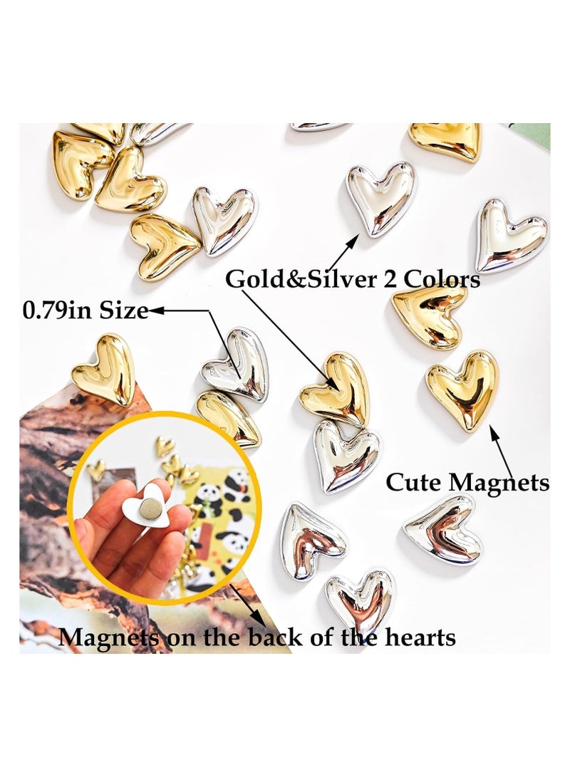 general 20 pieces of golden refrigerator magnets, cute heart-shaped decorative magnets, silver refrigerator magnets, small family kitchen magnet sets, colorful magnetic decorations, strong fixation force for office whiteboards - Image 5