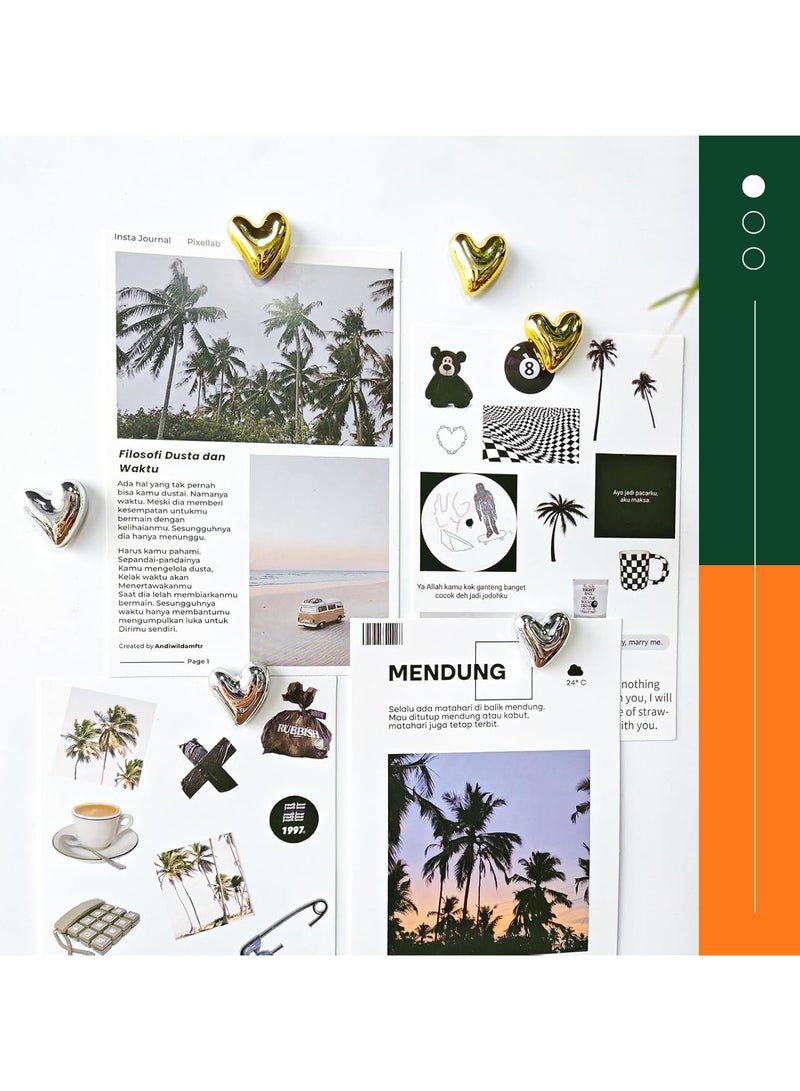 general 20 pieces of golden refrigerator magnets, cute heart-shaped decorative magnets, silver refrigerator magnets, small family kitchen magnet sets, colorful magnetic decorations, strong fixation force for office whiteboards - Image 3