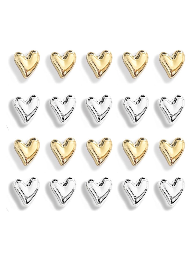 general 20 pieces of golden refrigerator magnets, cute heart-shaped decorative magnets, silver refrigerator magnets, small family kitchen magnet sets, colorful magnetic decorations, strong fixation force for office whiteboards - Image 1