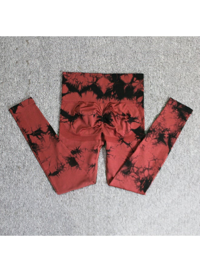 Seamless Smiley Tie-dye Yoga Pants High Waist Peach Hip Tight Pants High Elastic Fitness Pants