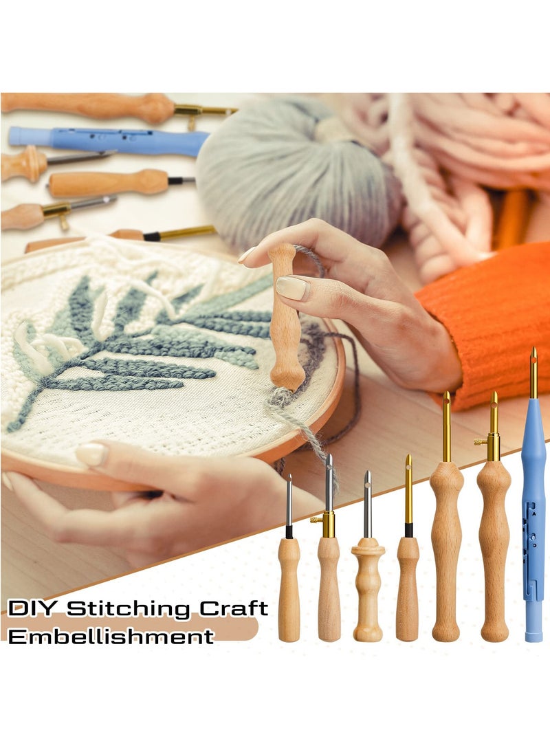 DIY Punch Needle Embroidery Kit - 7-Piece Adjustable Rug Yarn Set with Wooden Handle, Embroidery Hoops, Scissors, Needle Threader & Fabric for Beginners  - Image 5