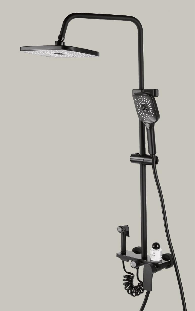 B BACKLINE Brass Shower Panel Full Set For Bathroom | Shower System 4 Function | Wall Shower Mixer Hot & Cold Shower system | Hand shower | overhead Shower | Jet Spray For Bathroom (Black Matt) - Image 1