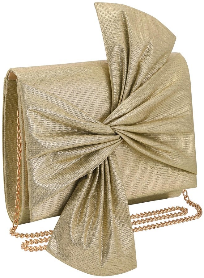 wocharm Women's Satin Bow Clutch Bag Vintage Shiny Evening Handbag for Wedding, Bridal Party & Formal Events (Gold) - Image 1