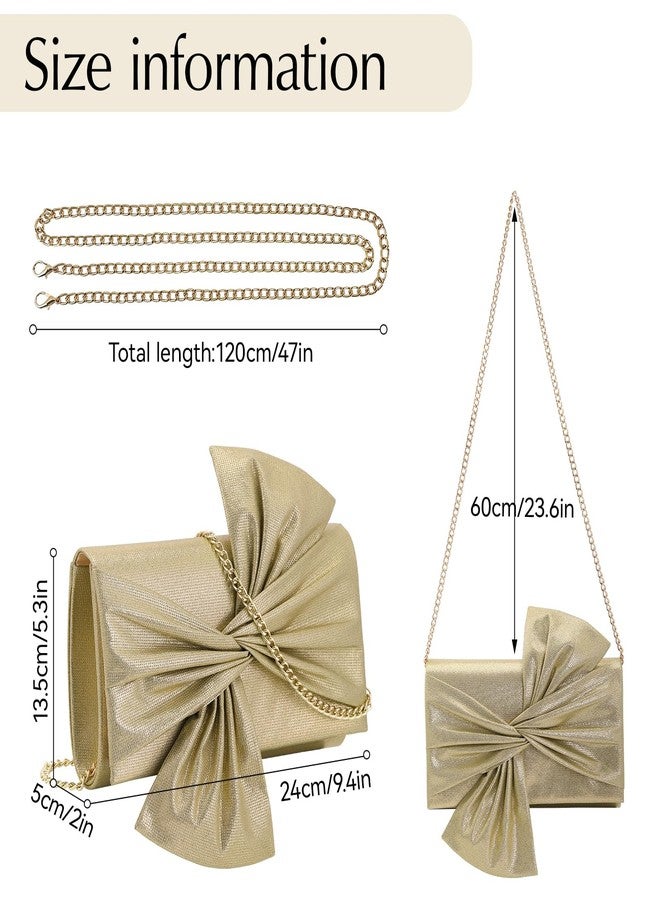 wocharm Women's Satin Bow Clutch Bag Vintage Shiny Evening Handbag for Wedding, Bridal Party & Formal Events (Gold) - Image 4