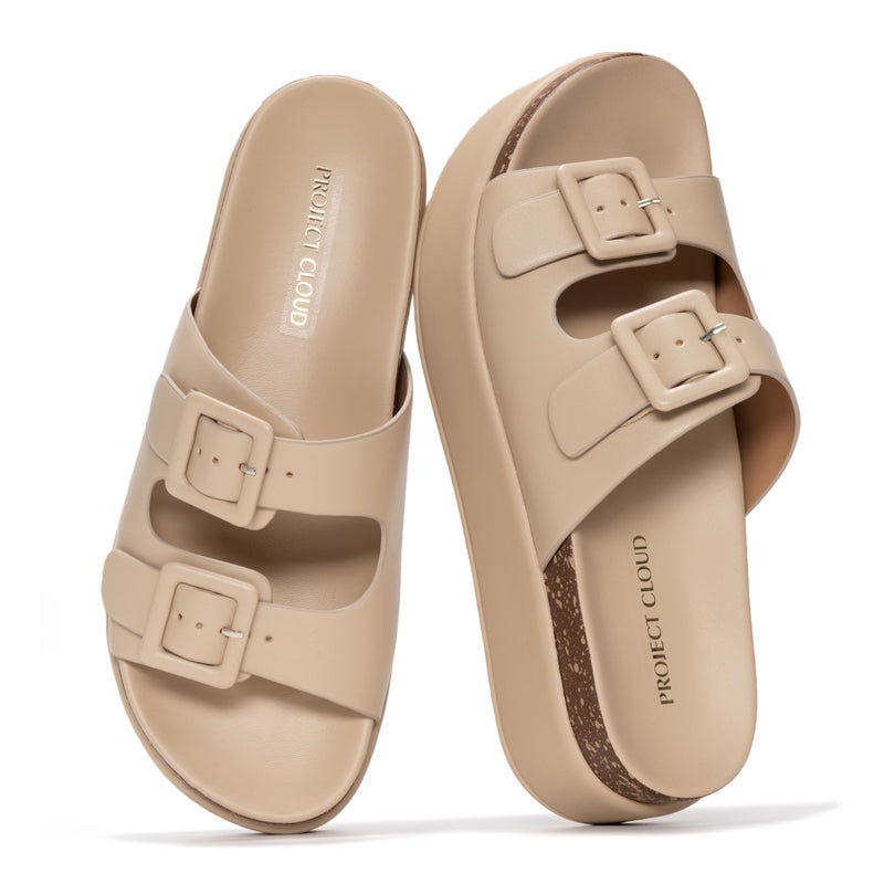 Project Cloud Platform Sandals Women - Plush & Soft Insole Wedge Slides for Women Footwear - Beach Essential Wedge Sandals for Women 2026 (Softy, BEIG,8) - Image 1