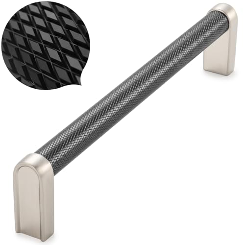KOOFIZO Black and Nickel Cabinet Pulls 10Pack Knurled Cabinet Handles 614 Inch Screw Spacing P28 Hardware for Kitchen Cupboard Door Bedroom Dresser Drawer Bathroom Furniture - Image 1