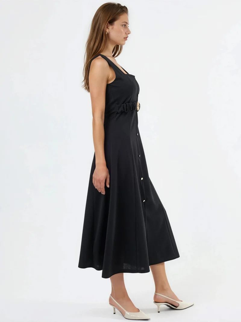 بوسيم BUSEM Belted Square Collar Midi Dress