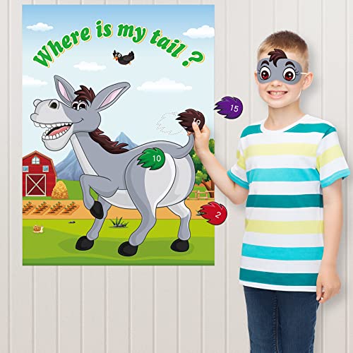 ASTARON Pin The Tail on The Donkey Game with 30 Tail Stickers for Birthday Party Carnival Circus Supplies - Image 5