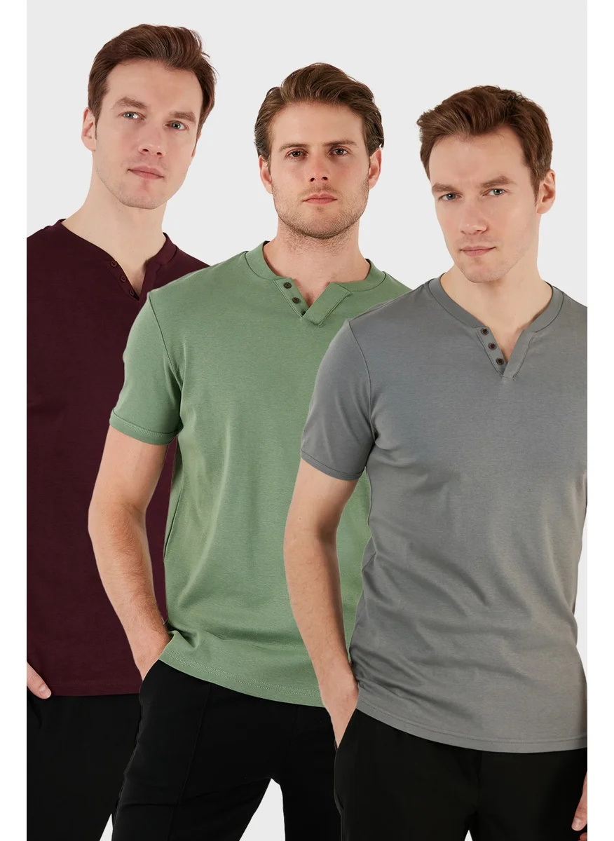 Buratti Cotton Button Detail Slim Fit V Neck 3-Pack T Shirt Men's T Shirt 5902122S3