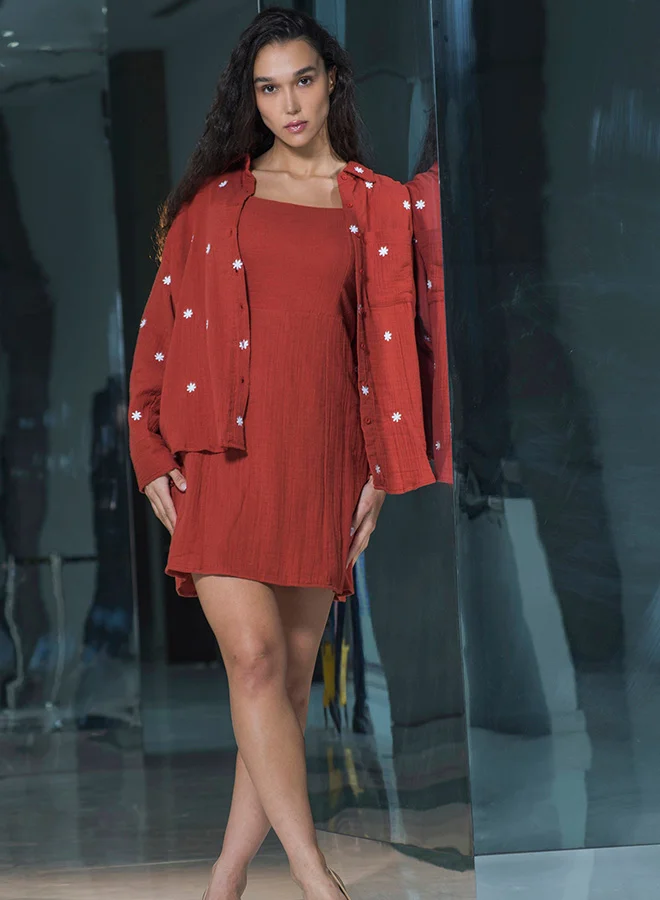 Virgio VIRGIO 100% Cotton Embroidery Detail Oversized Shirt