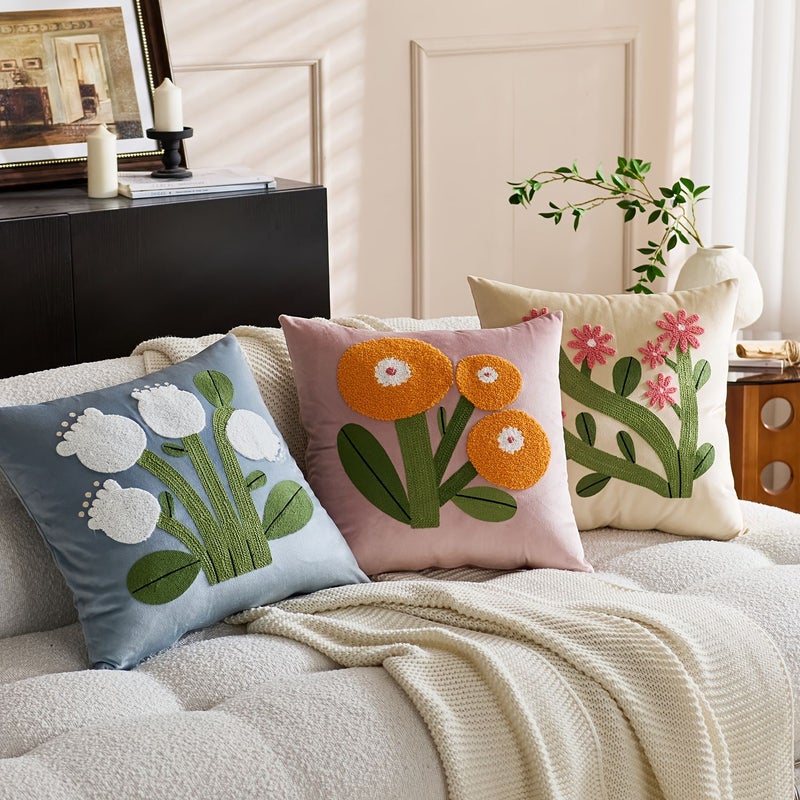Pink 17.72x17.72 Inch Embroidered Throw Pillow Covers With Zipper For Couch Sofa Bed - Image 1