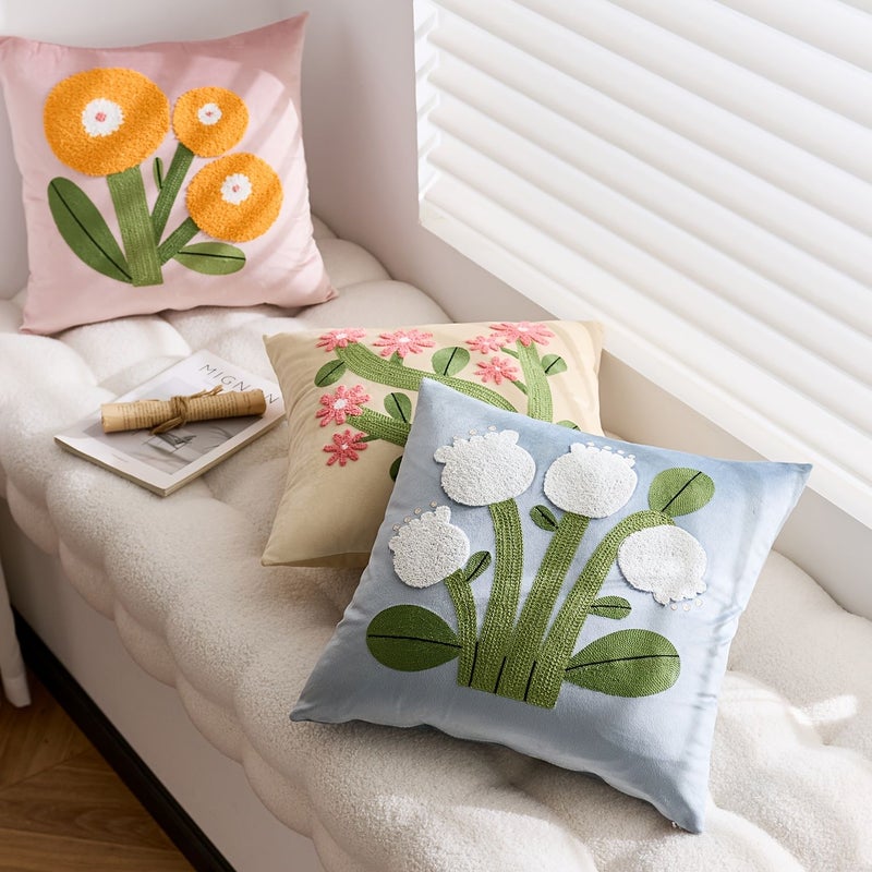 Pink 17.72x17.72 Inch Embroidered Throw Pillow Covers With Zipper For Couch Sofa Bed - Image 5