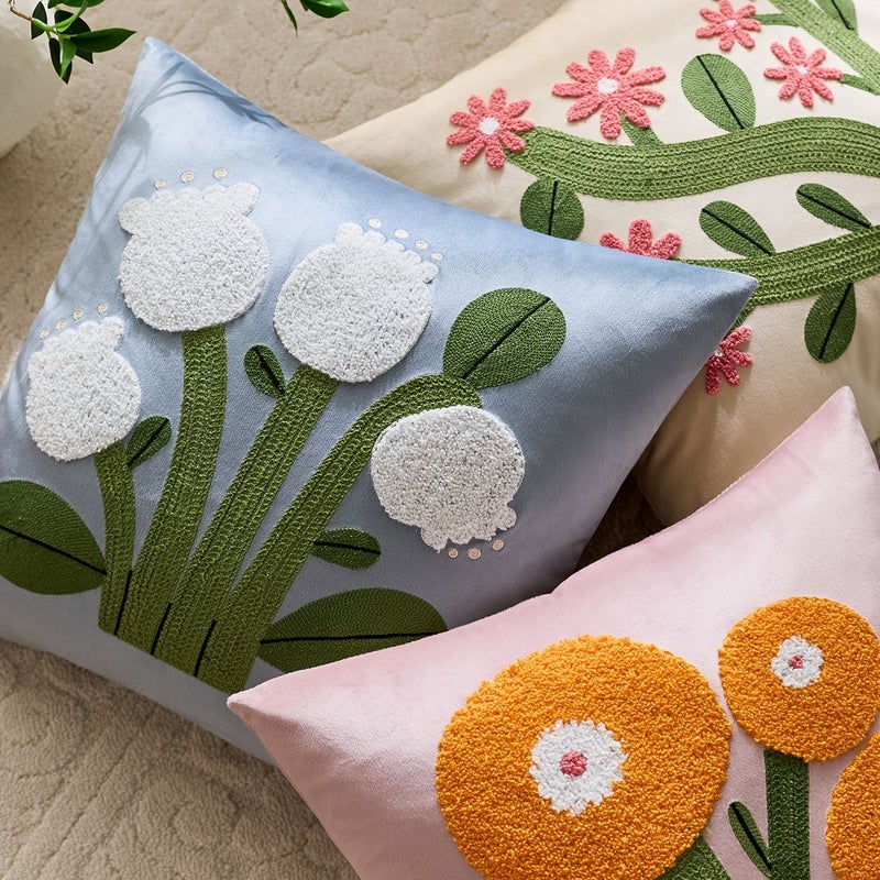 Pink 17.72x17.72 Inch Embroidered Throw Pillow Covers With Zipper For Couch Sofa Bed - Image 2