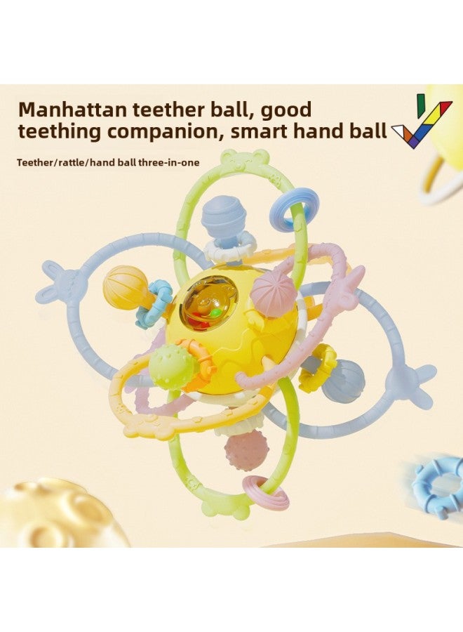 Manhattan Hand-held Ball Baby Toy Silicone Can Bite Baby 3 To 6 Months Old Rattle Molar Artifact 0 1 Year Old-Color:Manhattan Gum Ball 5-layer Track Turn Music - Image 2