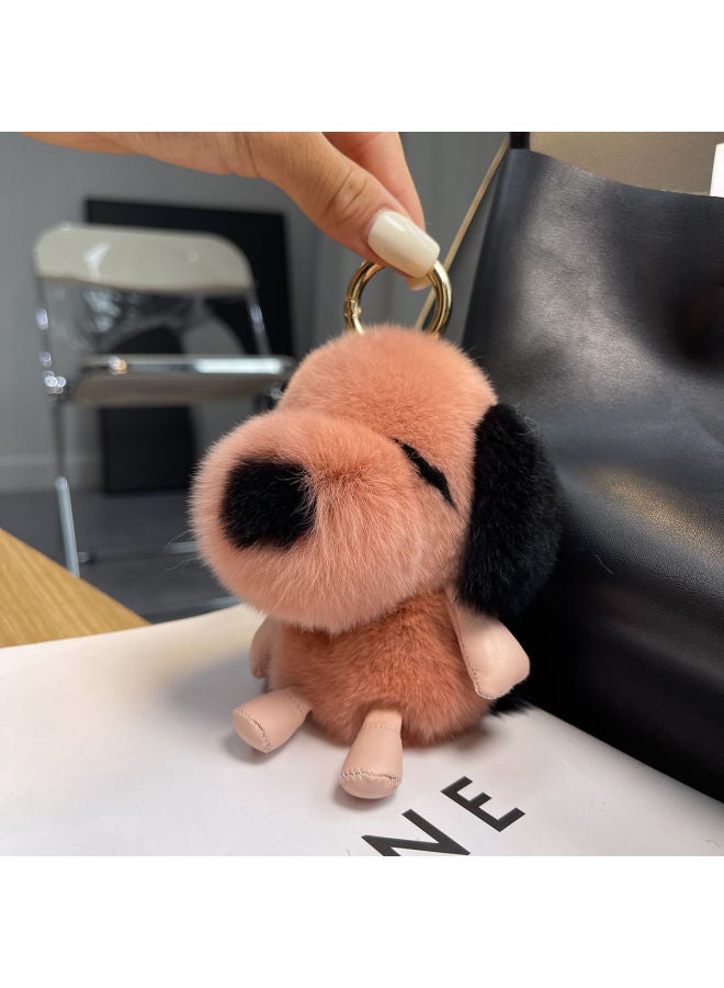 Real Rex Rabbit Fur Dog Car Keychain Pendant Personalized Creative Internet Celebrity Cute White Dog Plush Bag Pendant-Color:Earth Orange - Image 1