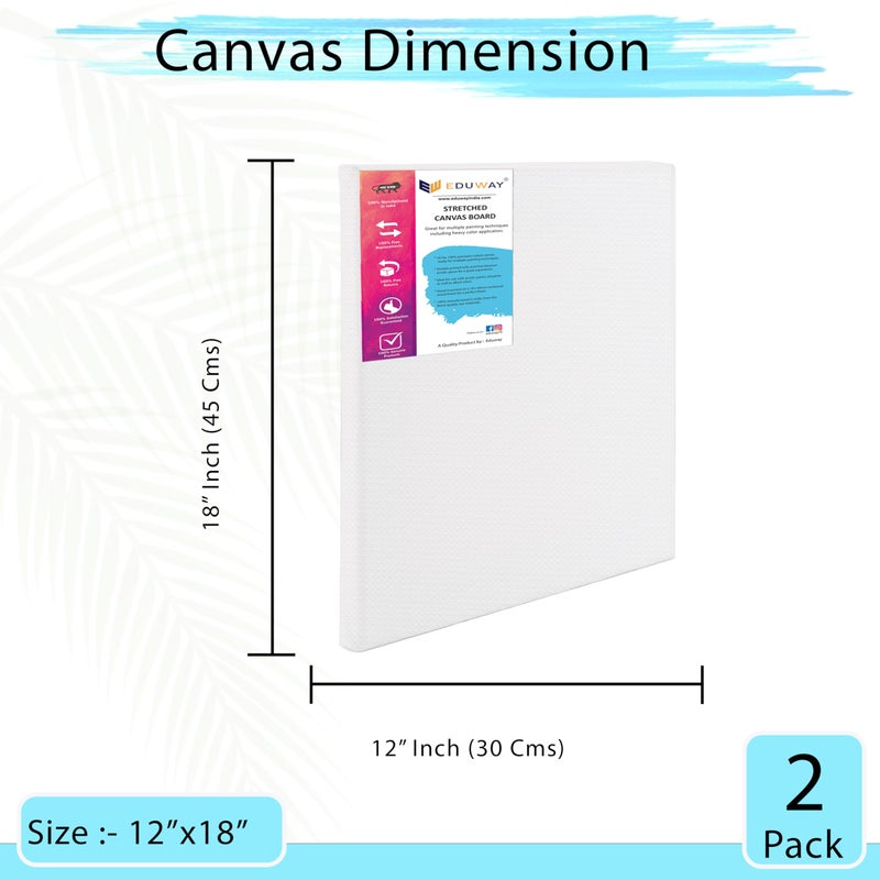 Eduway Medium Grain 12x18 Inch - Cotton Pre Stretched Canvas with Wooden Frame for Painting, White - (Set of - 2 Pcs) - (30x45 Cms) - Image 2