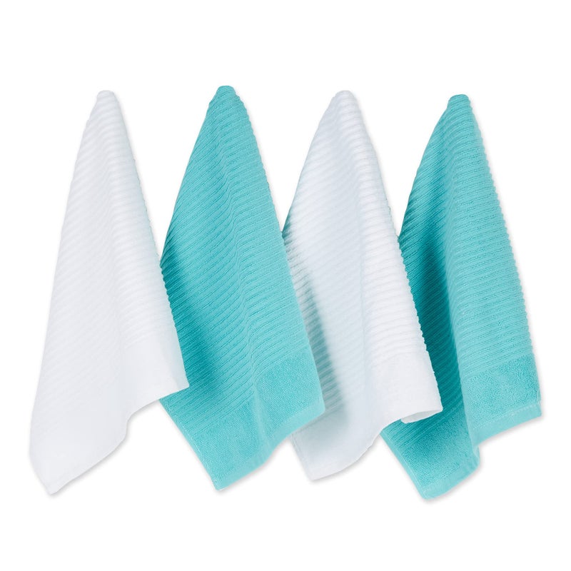 DII JM Home Fashions Cotton Ribbed Terry Dish Towels Ultra Absorbent Set of 4 16x26 AquaWhite