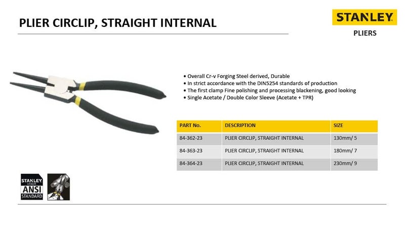 STANLEY 8436323 180mm7 Internal Straight Circlip Plier Black and Silver - Image 5
