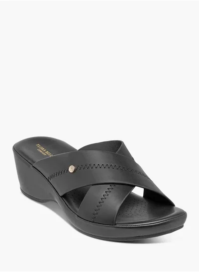 Flora Bella By Shoexpress Women Solid Slip-On Cross Strap Sandals with Block Heels