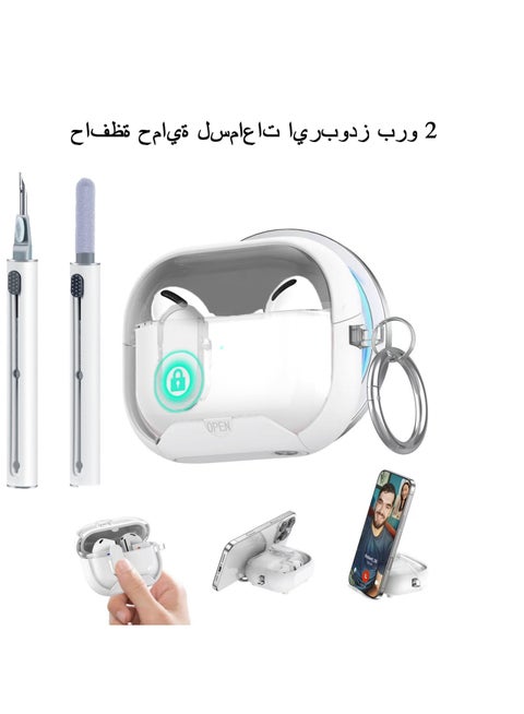 Compatible with Airpods Pro 2 Case with Phone Stand,Full Drop Protection Automatic Snap Switch Design with Cleaner Kit