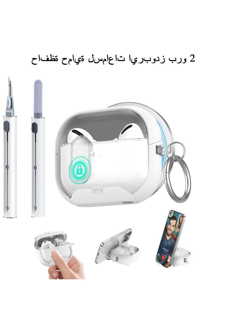 Compatible with Airpods Pro 2 Case with Phone Stand,Full Drop Protection Automatic Snap Switch Design with Cleaner Kit