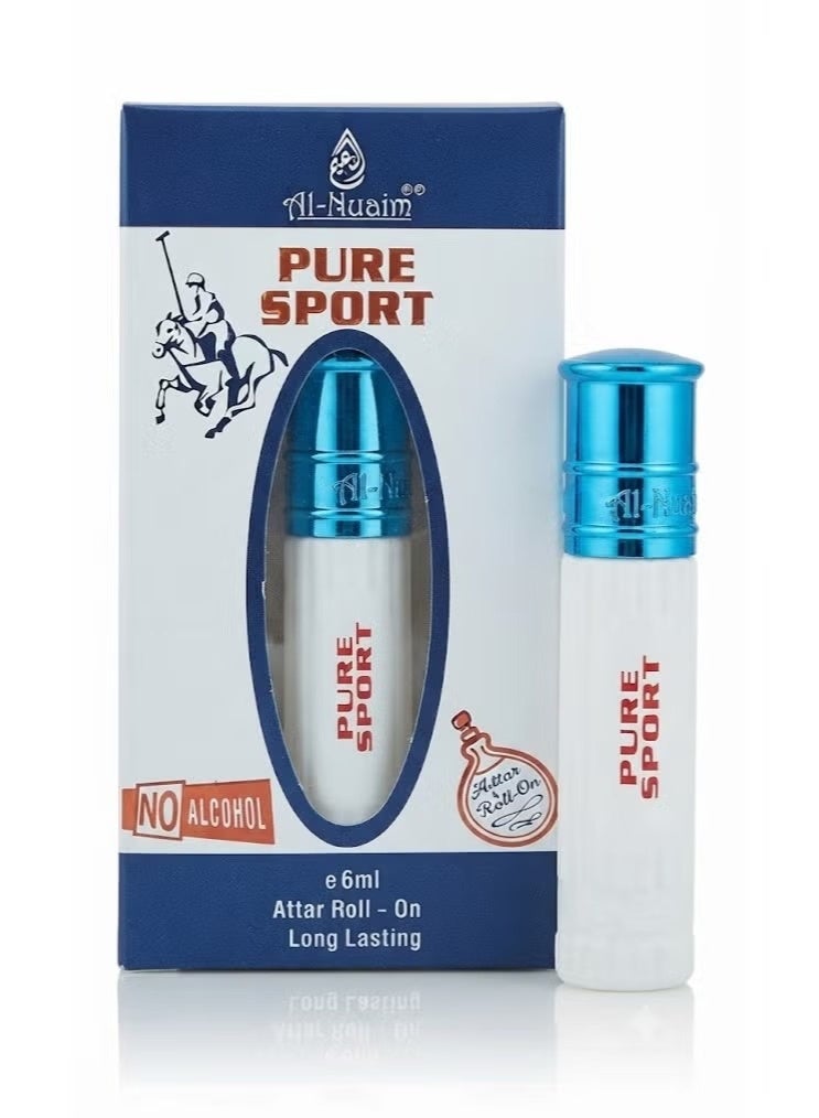 Al Nuaim Al-Nuaim Pure Sport Attar Roll On Perfume Oil 6ml | Alcohol Free Concentrated Ittar for Men & Women | Long Lasting Premium Arabic Fresh Sporty Fragrance | Pocket Size Roll-On Attar - Image 1