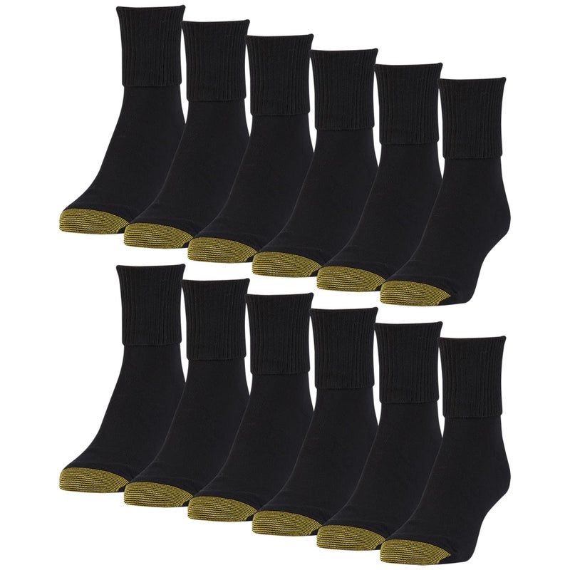 GOLDTOE Womens Classic Turn Cuff Socks Multipairs Black 12Pairs Shoe Size 69