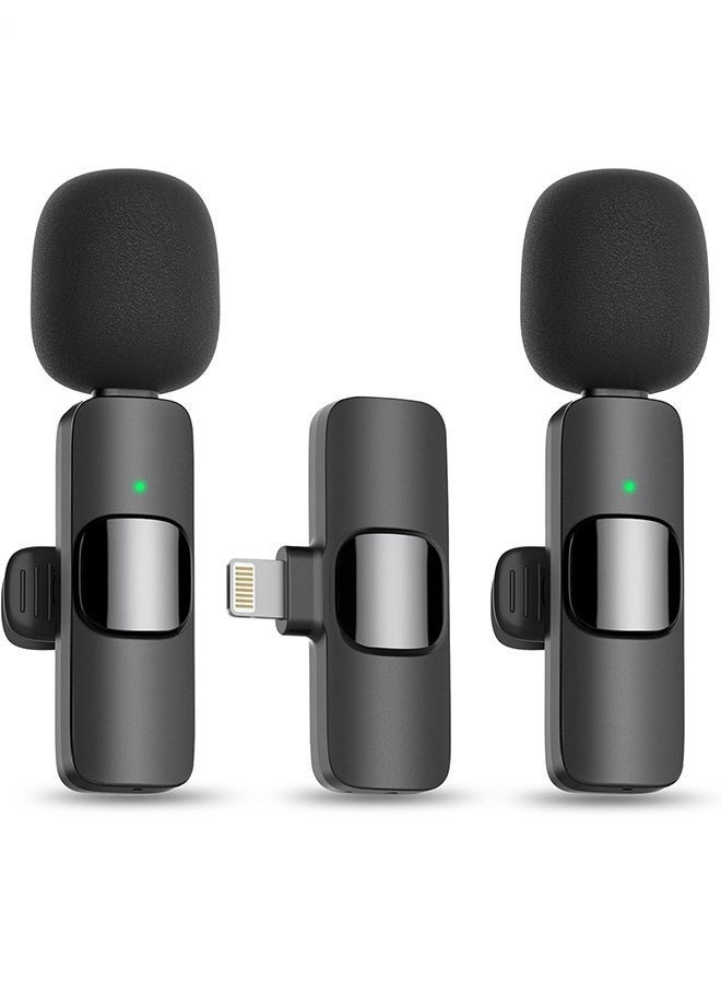 Wireless Lavalier Microphone For Lighting Phones - Plug And Play Wireless Microphone For Lighting Android Phones And Iphones Video Recording - Interviews - Vlog - Auto Sync And Noise Reduction - 2.4 Ghz - Black