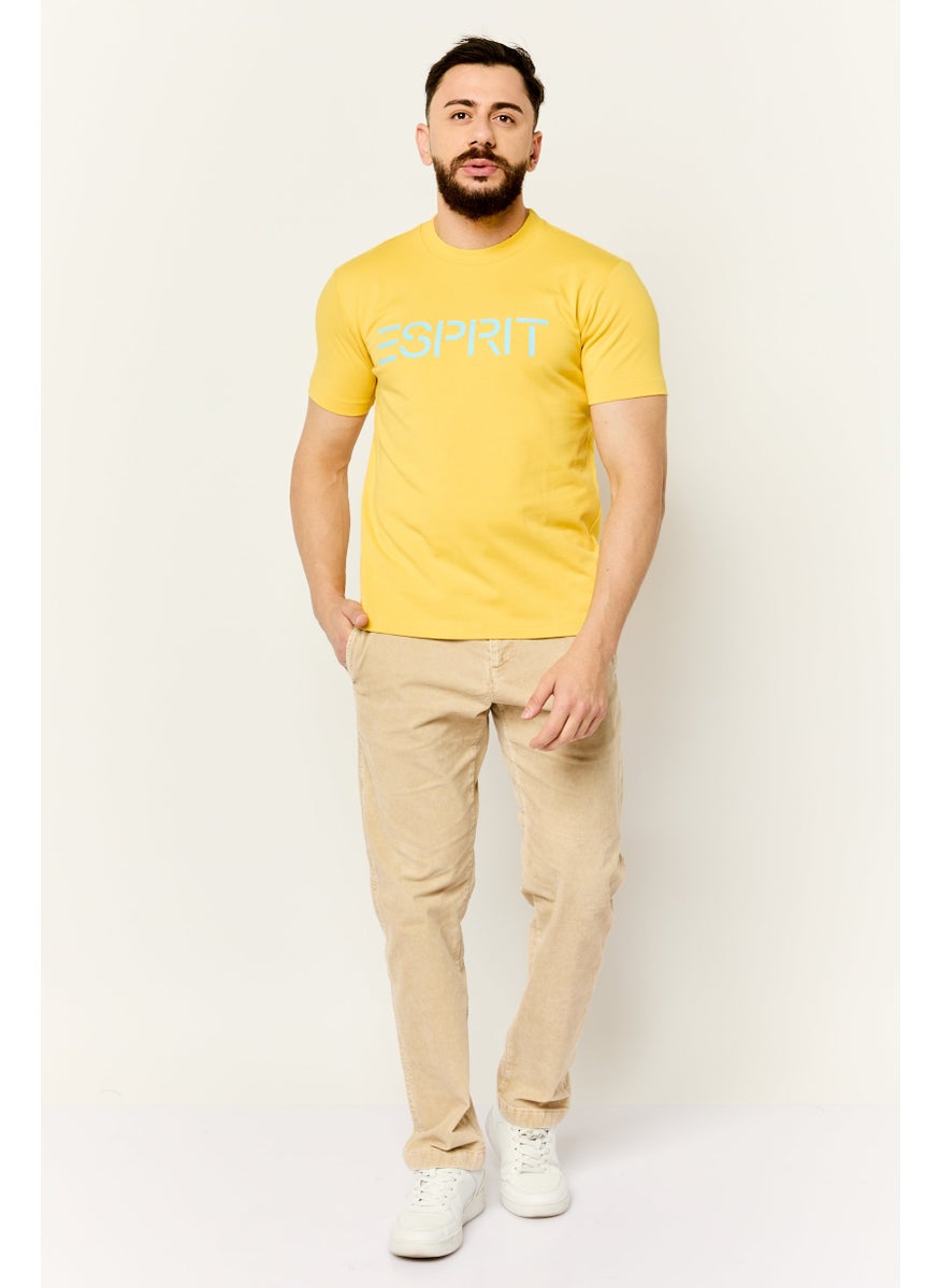 ESPRIT - Men Crew Neck Short Sleeves  Graphic Print T-Shirt, Yellow - Image 1
