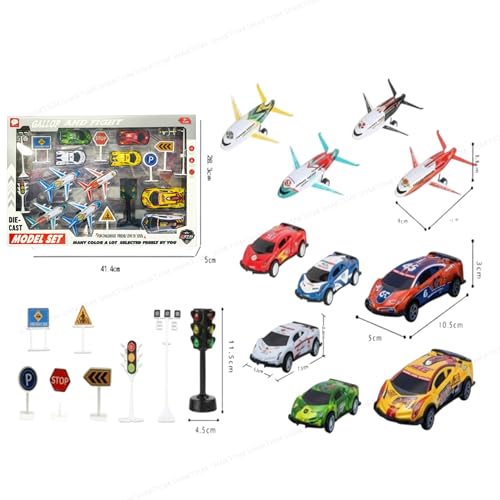 SHAKTISM Die-Cast Model Set for Kids - Metal Cars & Planes Transport Toy Set with Traffic Signs |,Pull Back Vehicles, Helicopters & Accessories for Boys & Girls - Image 3