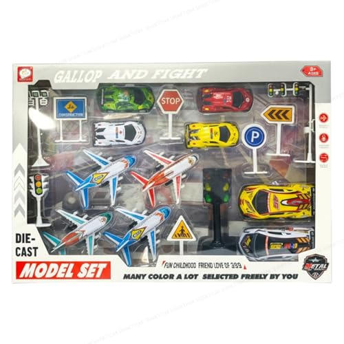 SHAKTISM Die-Cast Model Set for Kids - Metal Cars & Planes Transport Toy Set with Traffic Signs |,Pull Back Vehicles, Helicopters & Accessories for Boys & Girls - Image 4
