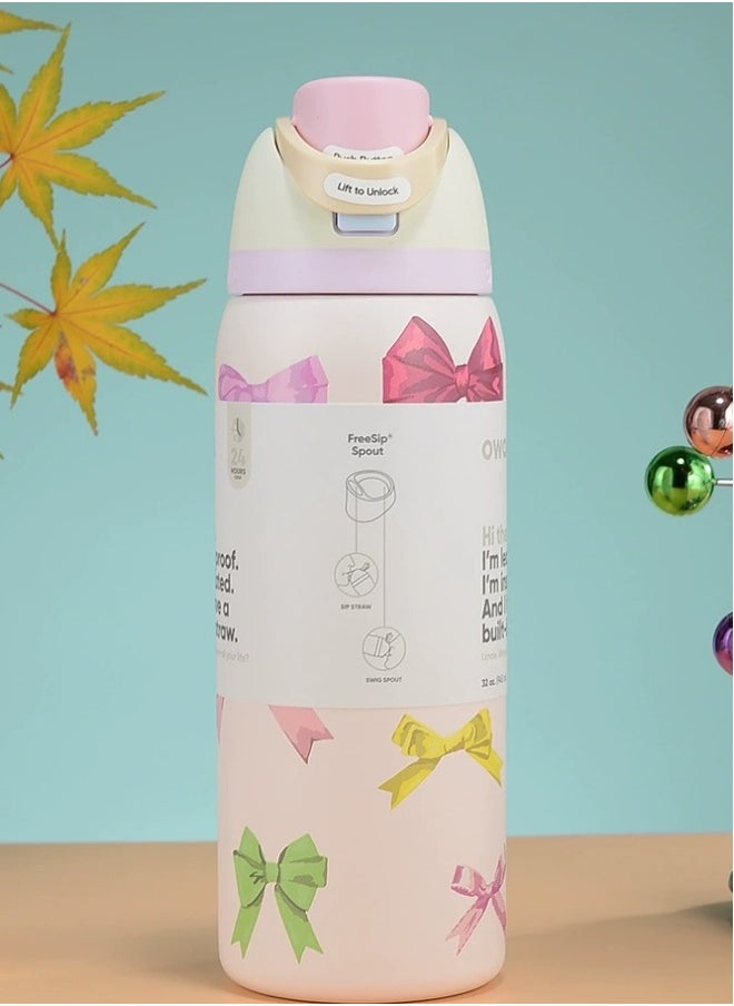 Owala - Owala FreeSip Insulated Stainless Steel Water Bottle with Straw for Sports and Travel, BPA-Free,32-Ounce,Pink - Image 1