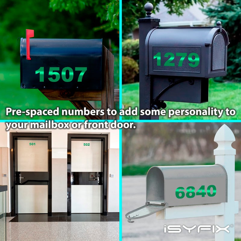 iSYFIX Reflective Green Vinyl Numbers Stickers â€“ 4 Inch Self Adhesive (2 Sets)- Premium Decal Die Cut and Pre-Spaced for Mailbox, Signs, Window, Door, Cars, Trucks, Homes, Businesses, Outdoor - Image 2