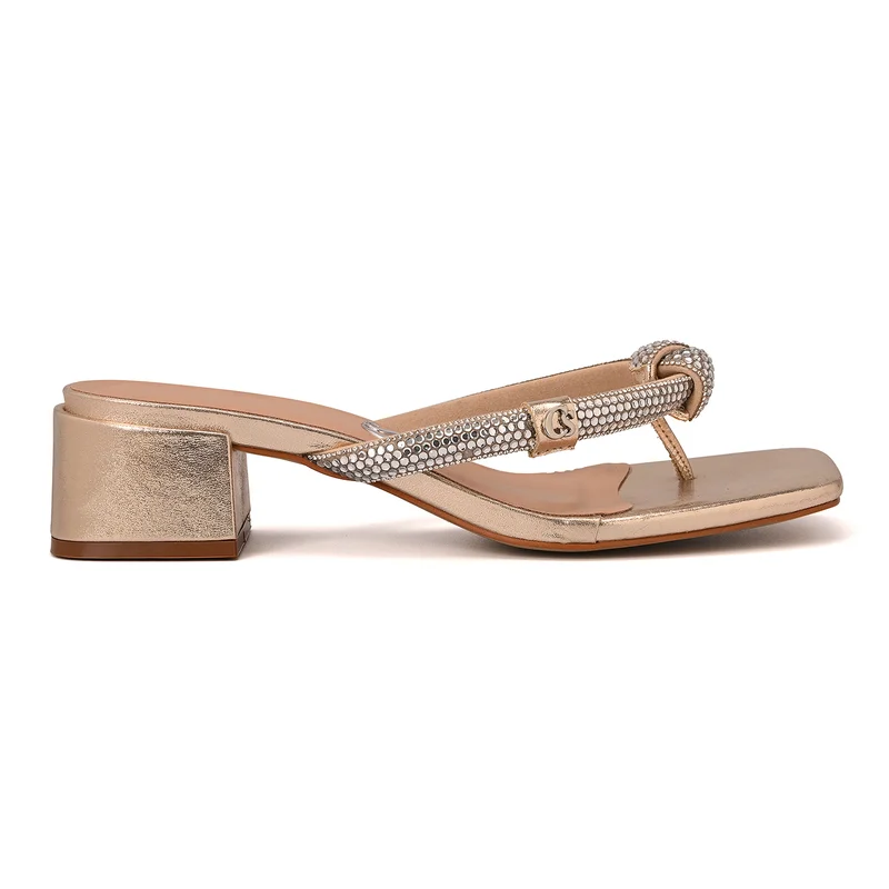 Golden Crystal Strap Mules