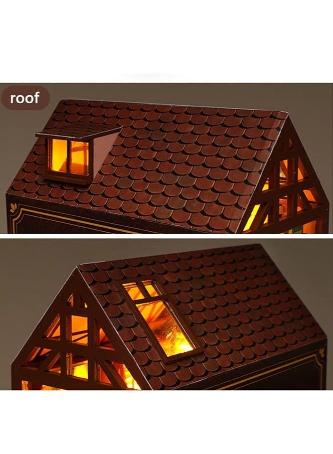 general DIY Book Corner Kit, 3D Wooden Puzzle Decoration Book Stand Decoration with Furniture and LED Lights for Birthday Home Desk Decor (Pink Brown) - Image 3